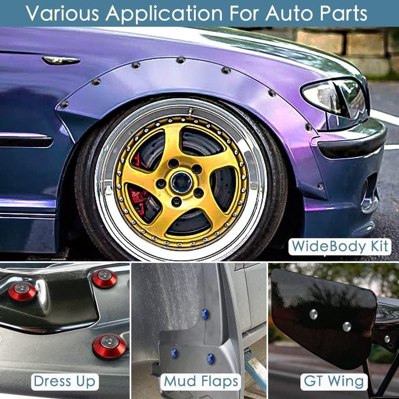 Rolling Gears 48-Piece M6 Gold Tapered Anodized Aluminum Washer Bolt Kit, Hardware Kit for Widebody, Fender Flares, Bumpers, Mud Flaps and Engine Bay Dress-Up - Image 2